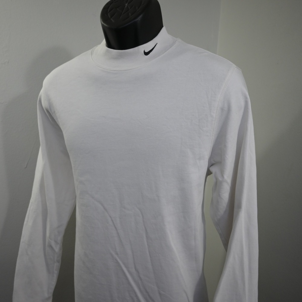 Nike Mock Neck Golf Shirt Long Sleeve Mens Small White Embroidered Swoosh Logo